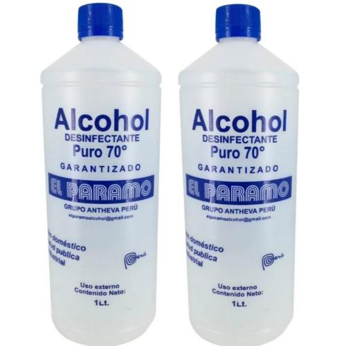 Alcohol Líquido de 70⁰ (1000 ML) - Pack 02 Frascos Sin Atomizador - Marca El Paramo