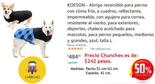 ABRIGO REVERSIBLE PARA PERROS GRANDES