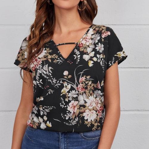 Blusa negra floral cuello en V