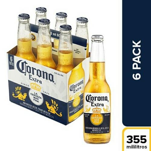 Cerveza Corona Vidrio 355 ML, 6 Unidades