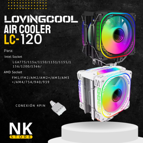 AIR COOLER CPU LOVINGCOOL LC-120 4 PIPAS RGB