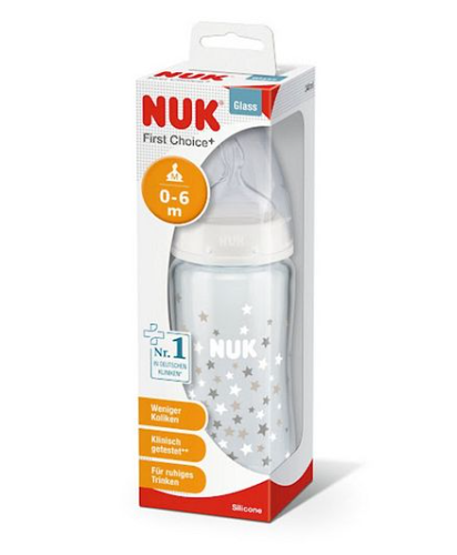 NUK Biberón First Choice Vidrio Estrellas Blanco 240 ml / 8 oz