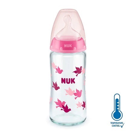 NUK Biberón First Choice+ Pájaros Rojo Vidrio 240 ml / 8 oz