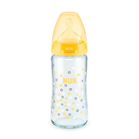 NUK Biberón First Choice+ Flores Amarillo Vidrio 240 ml / 8 oz