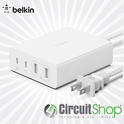 Adaptador de corriente Belkin BoostCharge Pro4 Puertos GaN Charger 108W WCH010dqWH