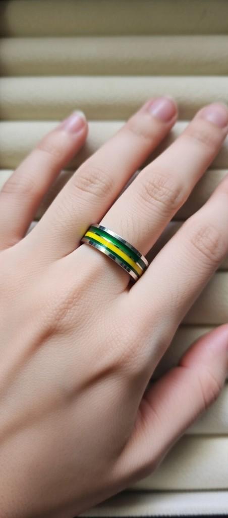 Anillo de Acero Inoxidable (Bicolor Lineal Verde y Amarillo)