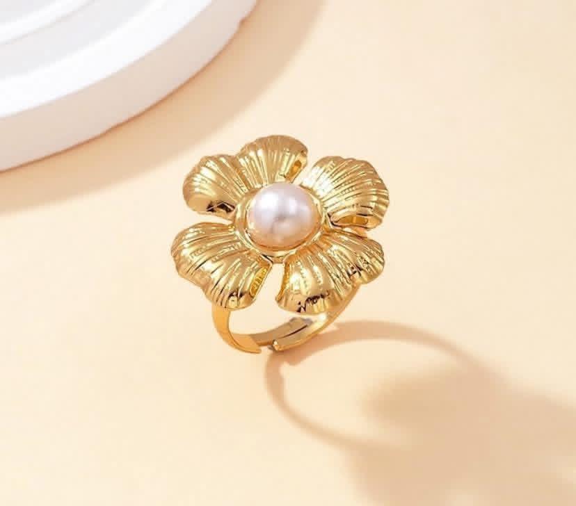 Anillo flor acero inoxidable ajustable