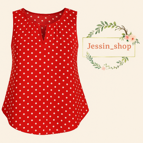 Blusa roja sin mangas con lunares