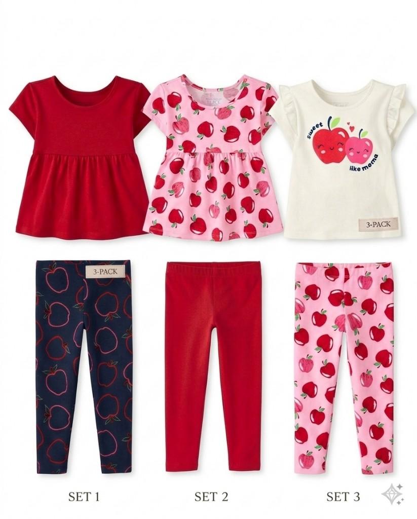 2 Pzas Conjunto de Franela y Leggins Figura de Manzanas 5T