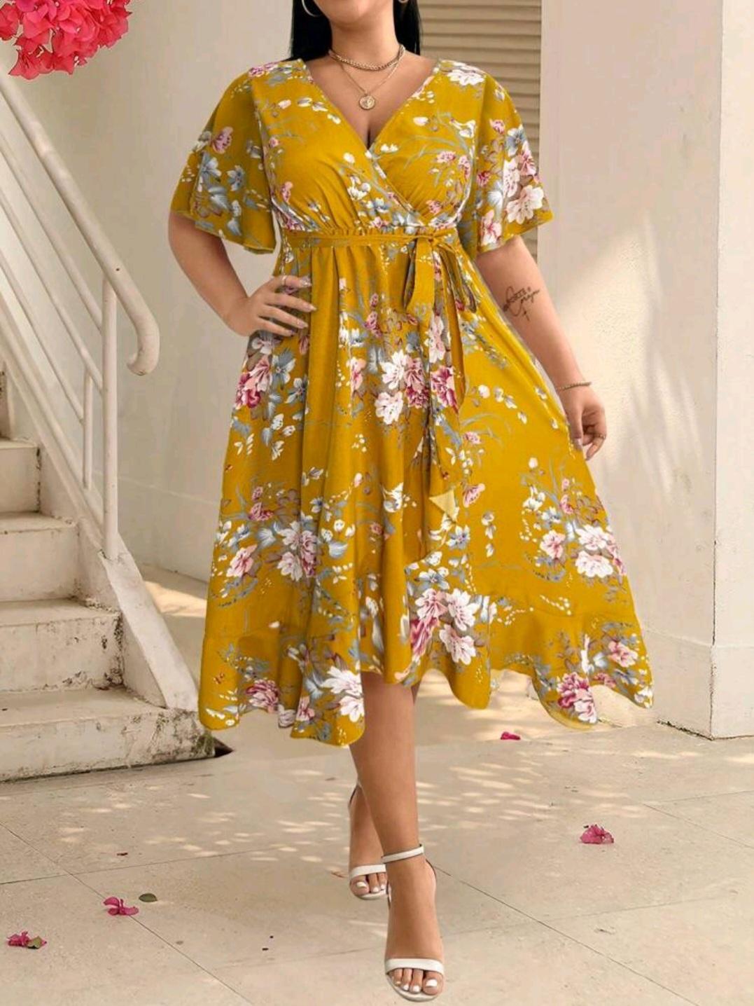 Vestido amarillo mostaza floral