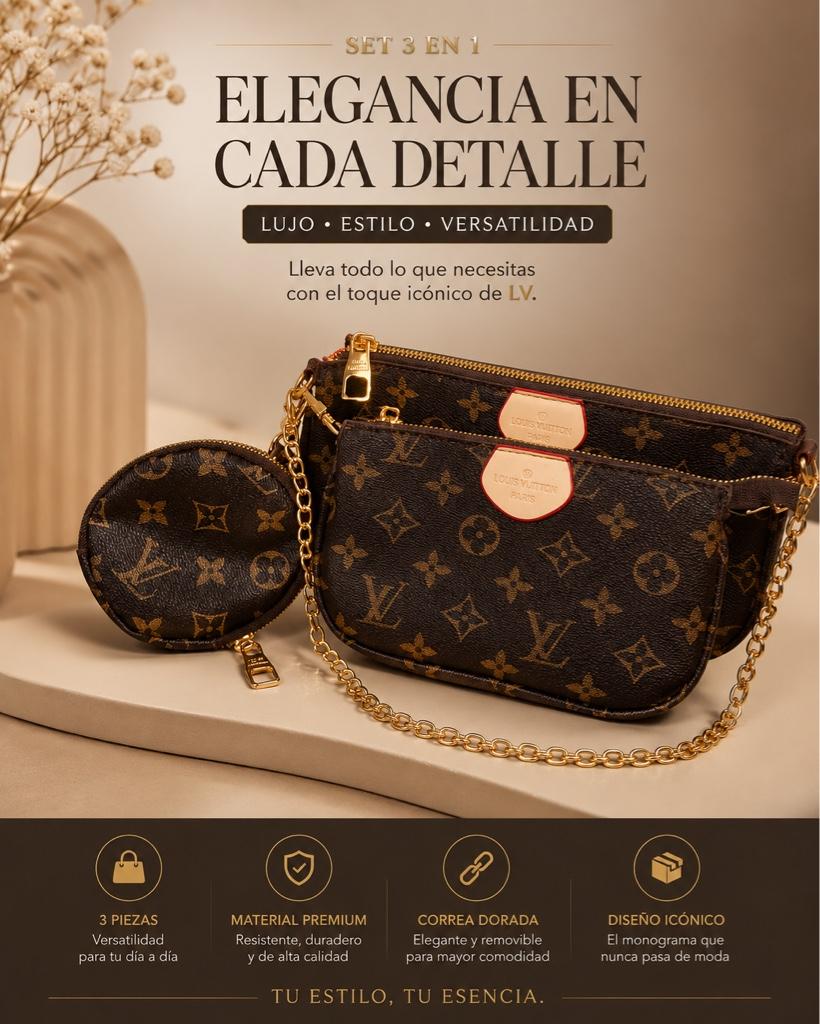 Bandolera para mujer LV 3 en 1