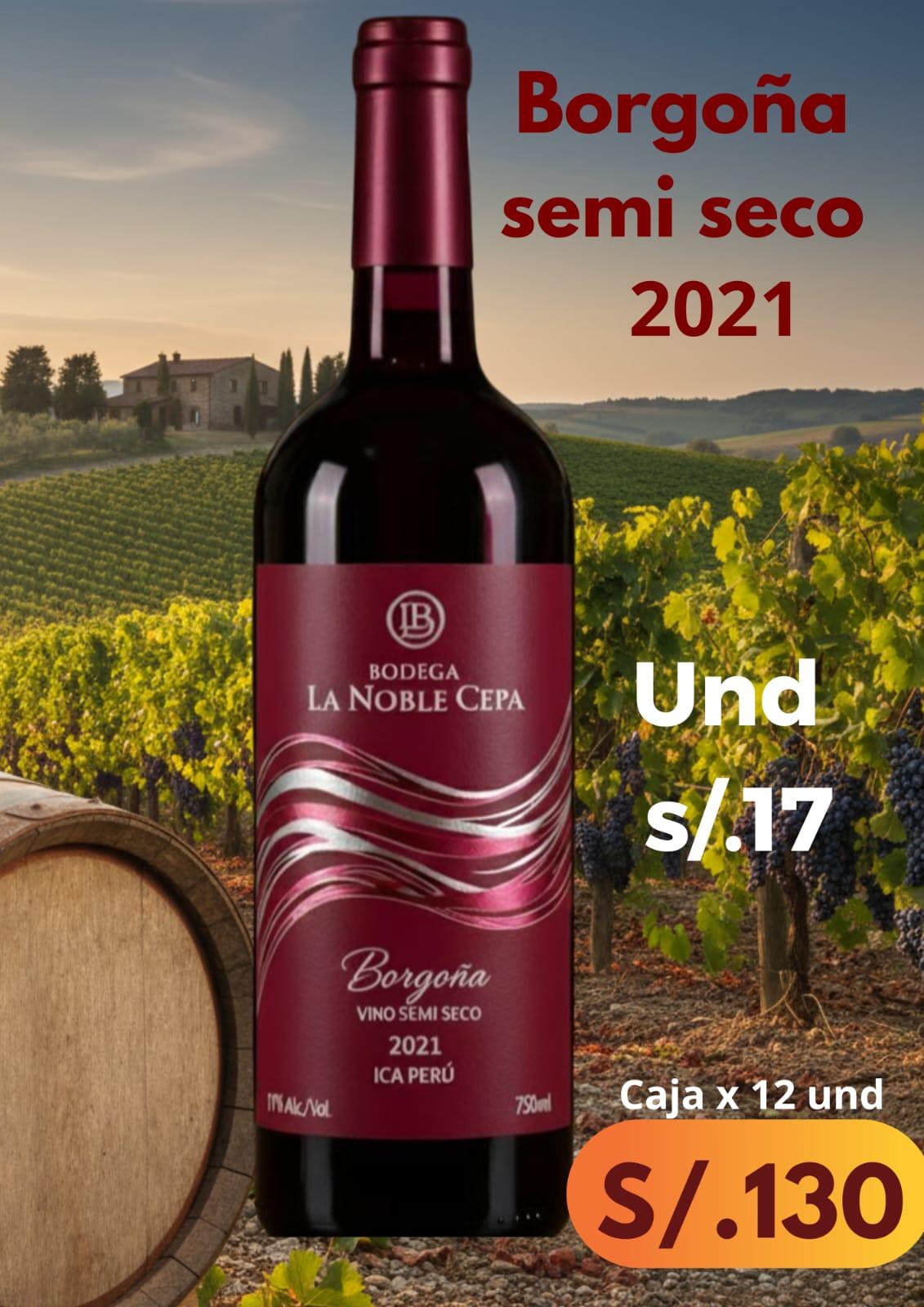 Vino Borgoña s/seco cosecha 2021 bodega la noble cepa caja x 13 und