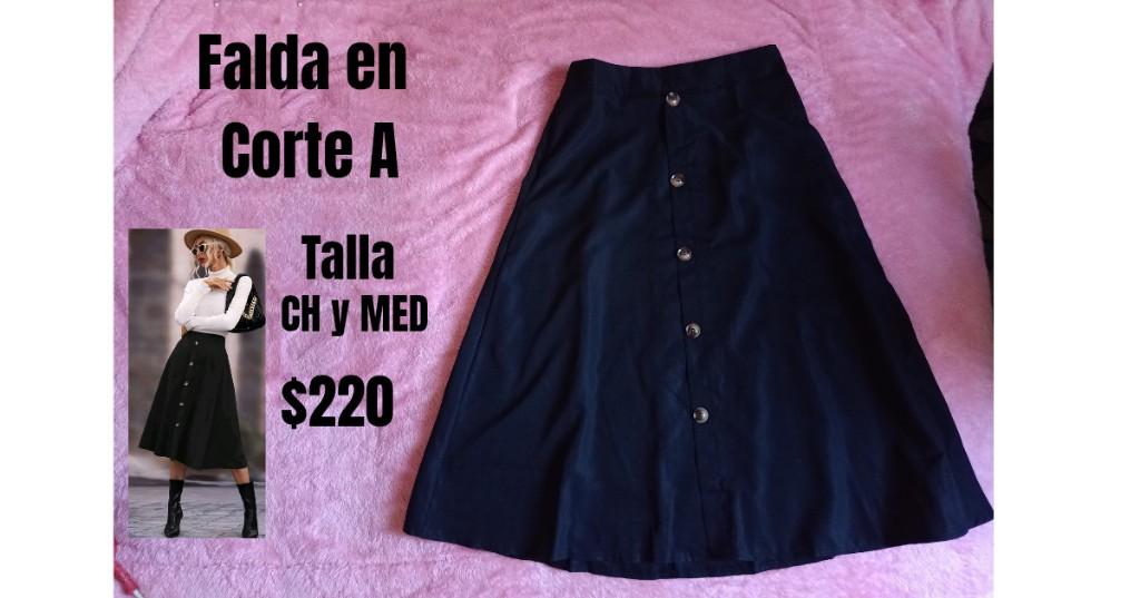 Miniatura 2 de Falda Acampanada lisa de botones Negra
