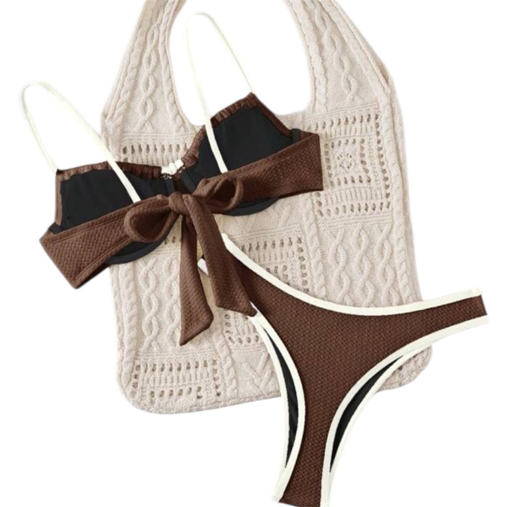 Miniatura 2 de Bikini marrón con bordes blancos y ballena en talla M