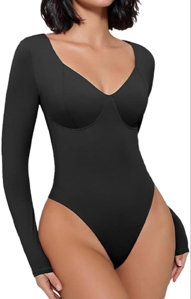 Body Negro Manga Larga Cuello V Essentials