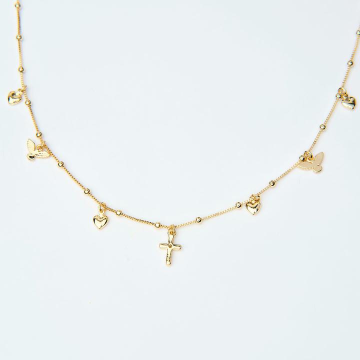 Collar corazones, cruces y palomas