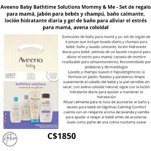 Aveeno Baby Bathtime Solutions Mommy & Me es una colección de 4 piezas de elementos esenciales para el baño, diseñada para la piel delicada del bebé y para la relajación de la mamá. 