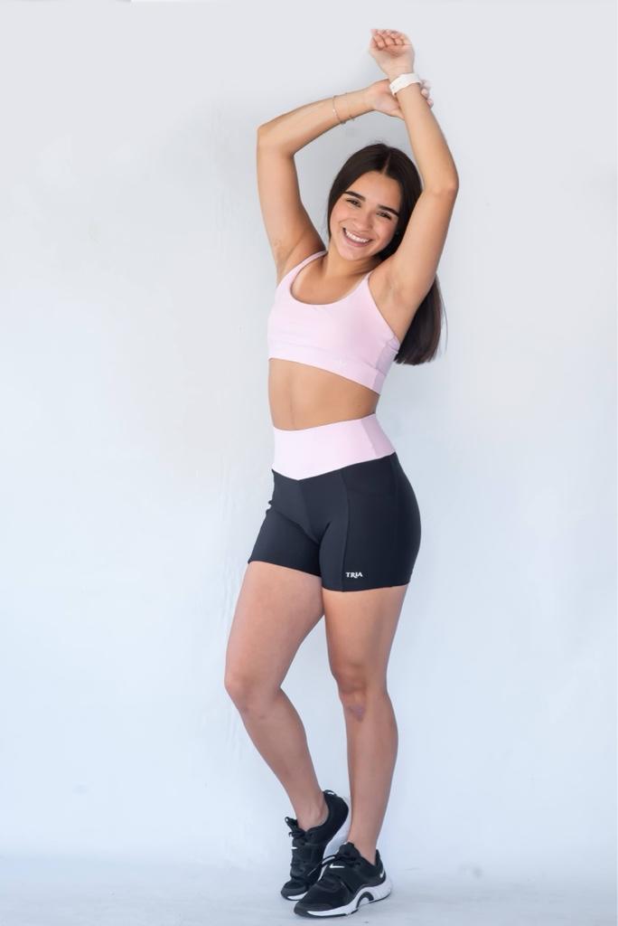 Conjunto short bicolor rosa bebê
