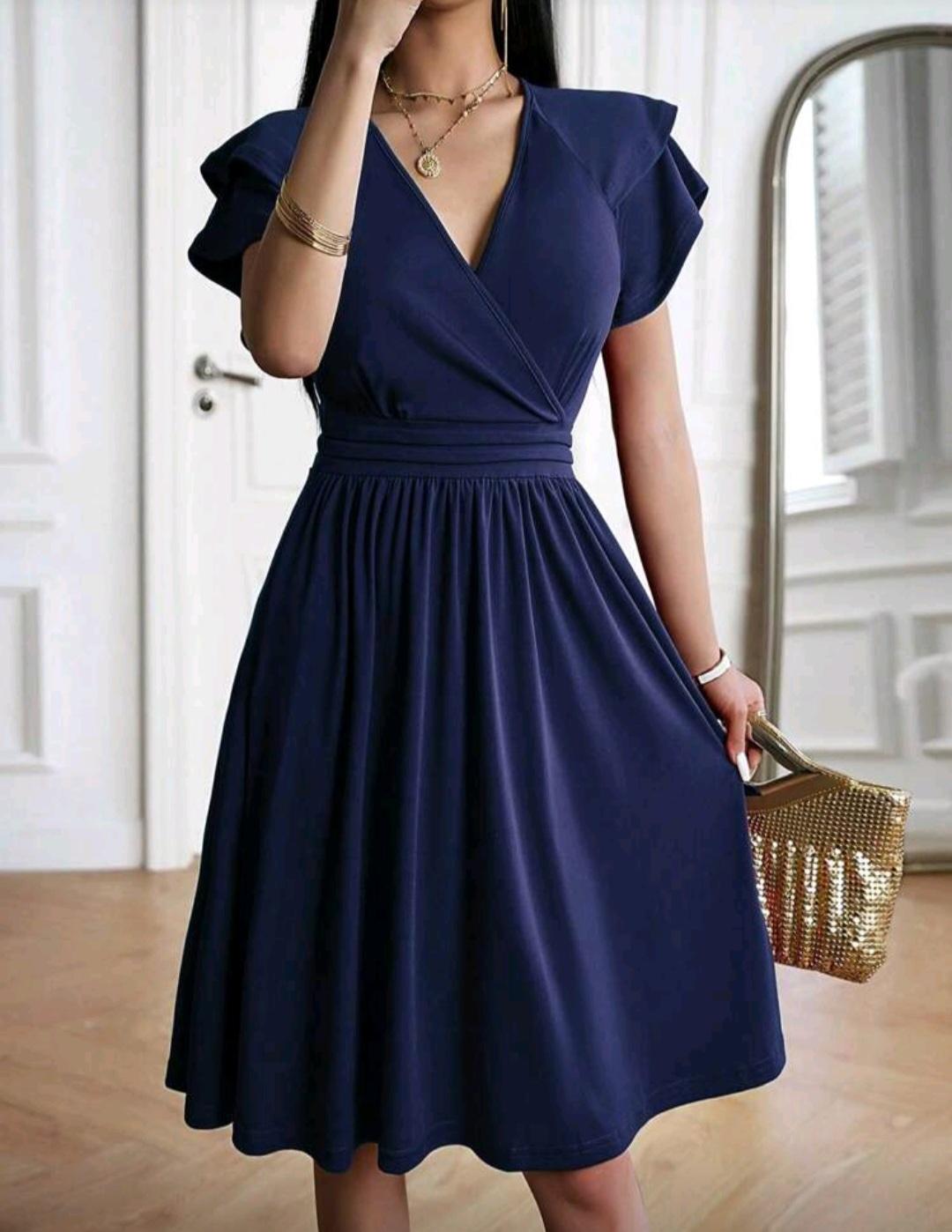 Miniatura 3 de Vestido azul marino cuello cruzado en V