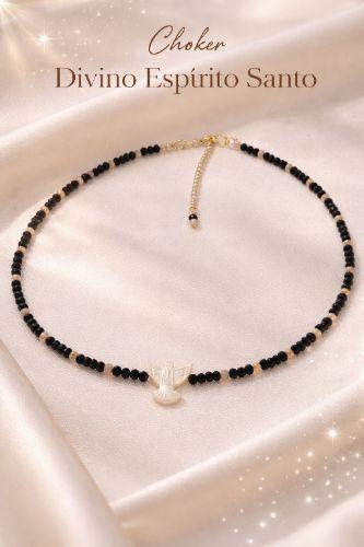 Choker de Cristais Facetados com Pingente do Divino Espírito Santo ✨
