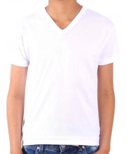 Camiseta blanca cuello V poliéster