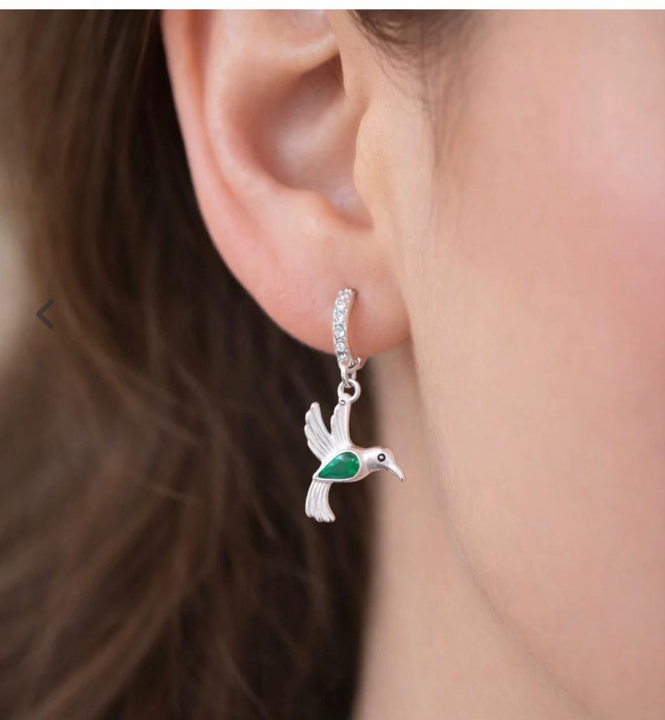Miniatura 2 de Aros colibrí verde esmeralda