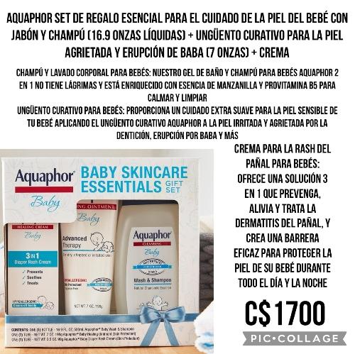 Aquaphor Set de regalo esencial para el cuidado de la piel del bebé con jabón y champú (16.9 onzas líquidas) + ungüento curativo para la piel agrietada y erupción de baba (7 onzas) + crema para la