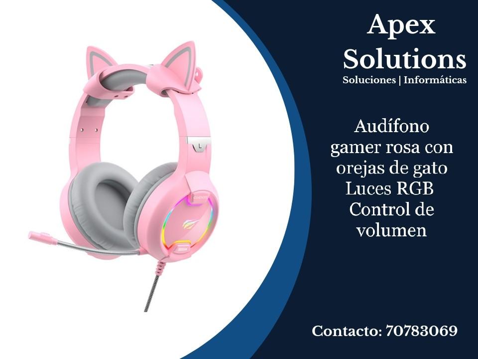 Audífono gamer rosa con orejas