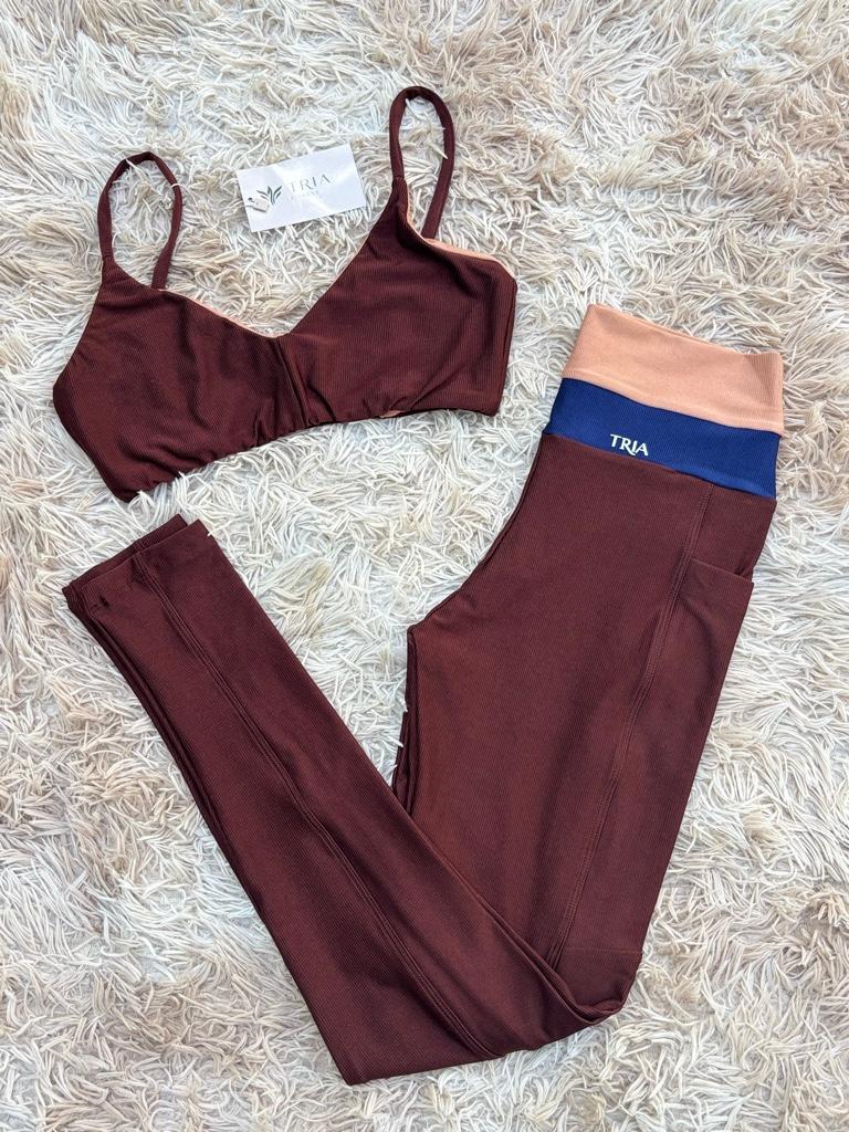 Conjunto top dupla face marrom