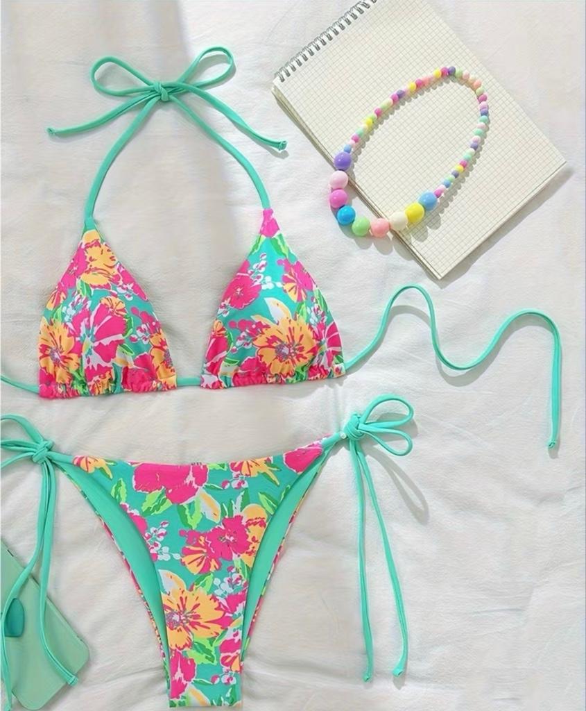 Bikini Floral V/Agua marina