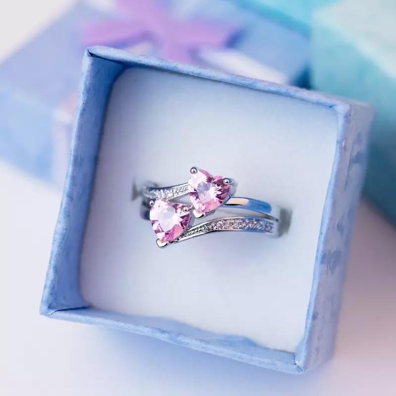 Miniatura 2 de Anillo 2 circonias rosas corazón en plata
