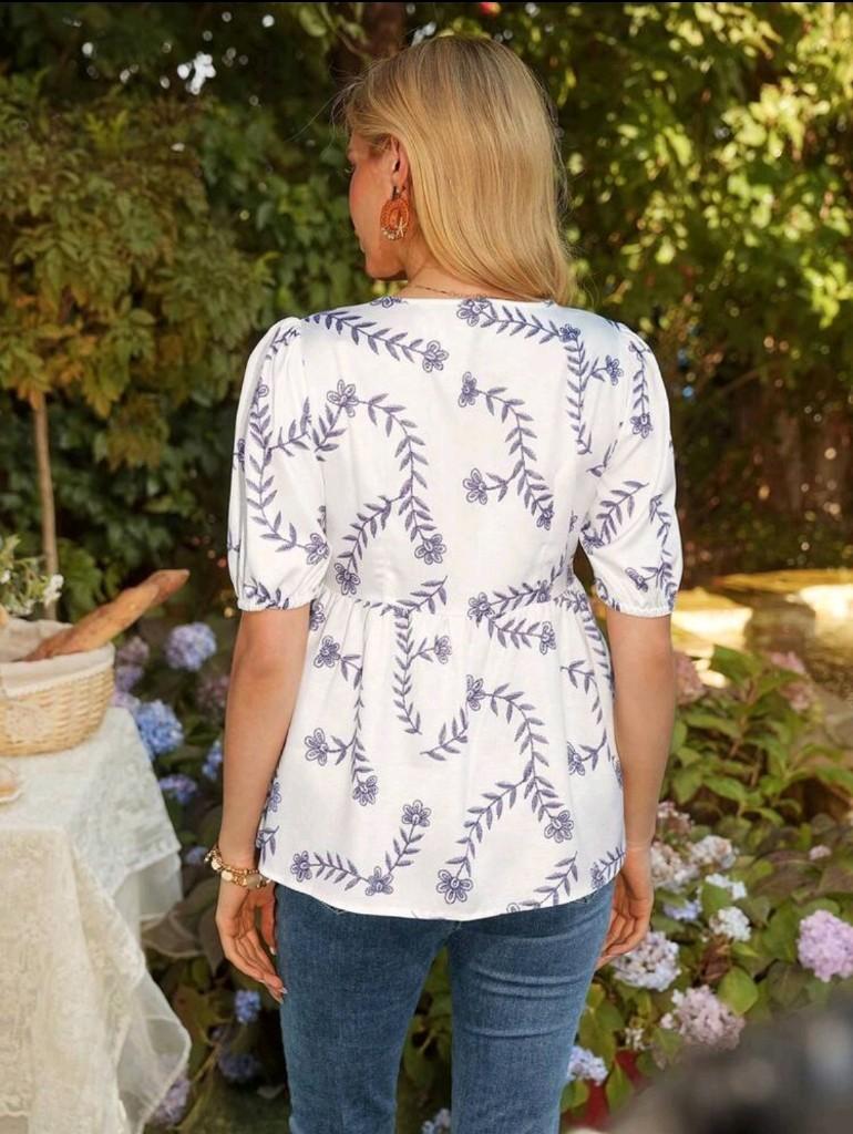 Miniatura 2 de Blusa de maternidad estampada en floral azul con manga