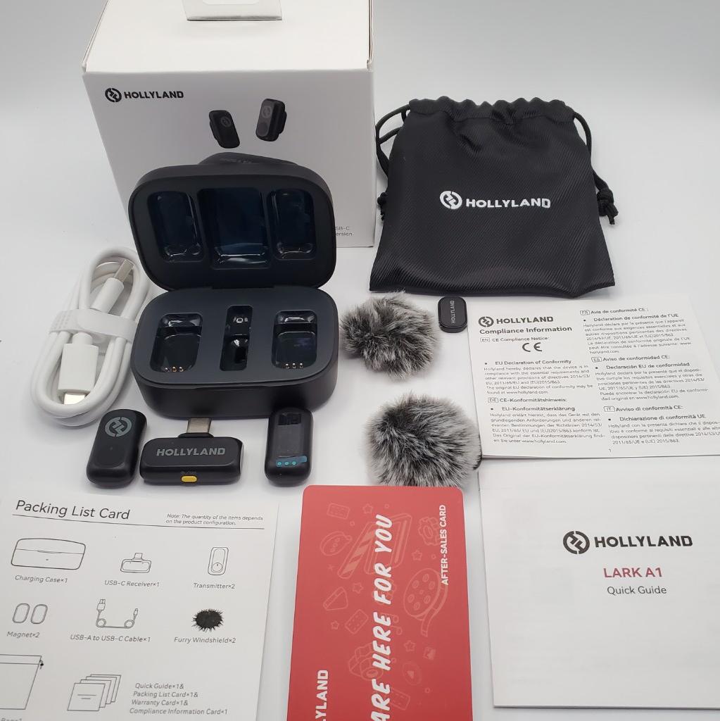 Miniatura 2 de Hollyland Lark - Micrófono inalámbrico A1 para iPhone 17/16/15 y Android, 48 kHz/24 bits, cancelación inteligente de ruido de 3 niveles, mini micrófono para YouTube, podcast, vlogging (negro, 2TX + USB-C RX + estuche de carga)
