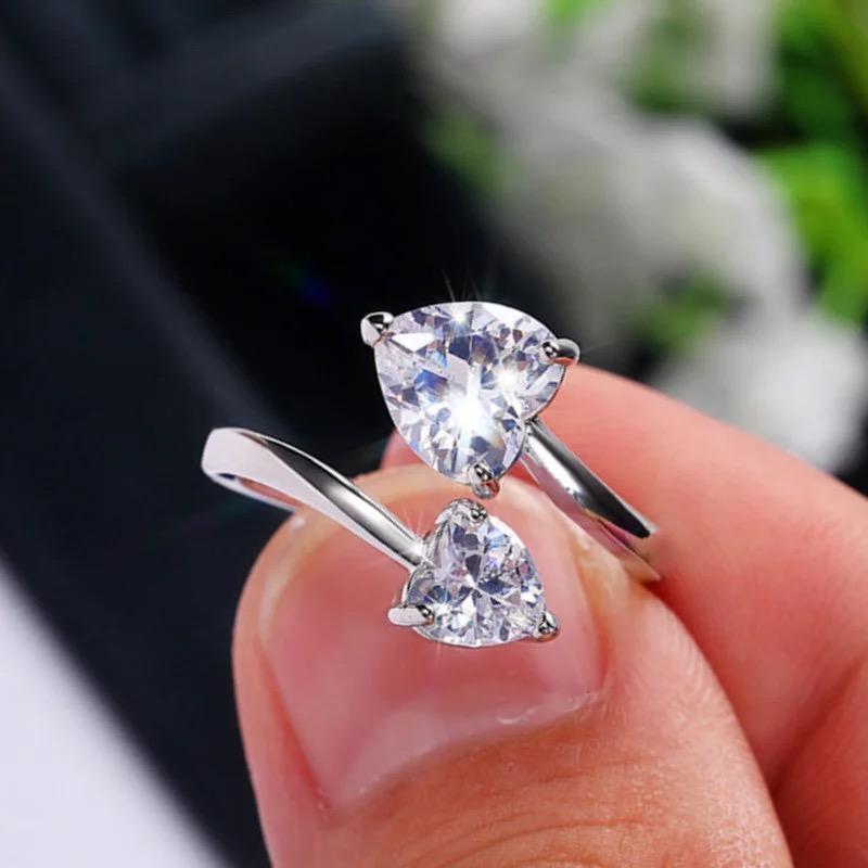 Miniatura 2 de Anillo abierto 2 circonias corazón en plata