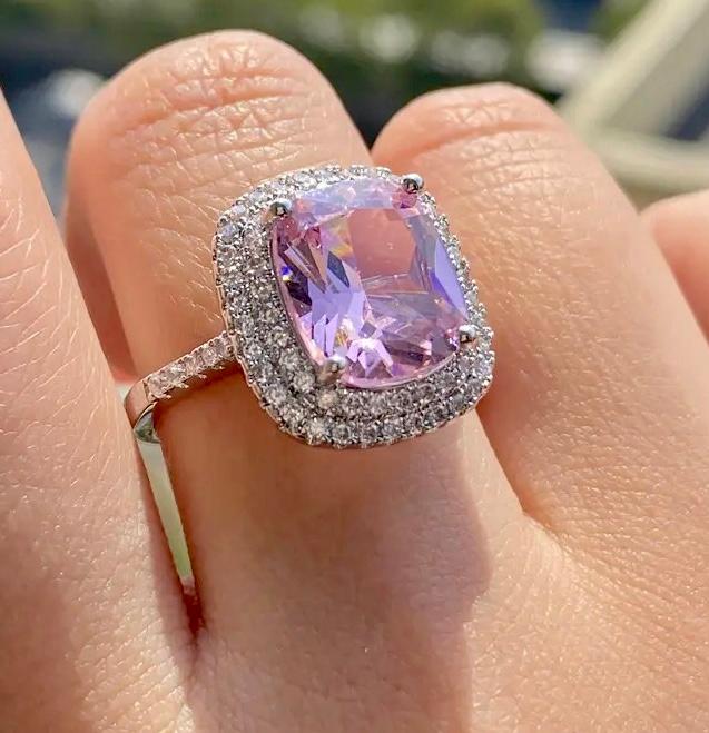 Miniatura 2 de Anillo circonia  cuadrada rosa g con marco en plata