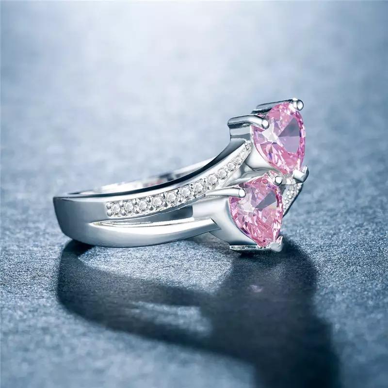 Miniatura 3 de Anillo 2 circonias rosas corazón en plata