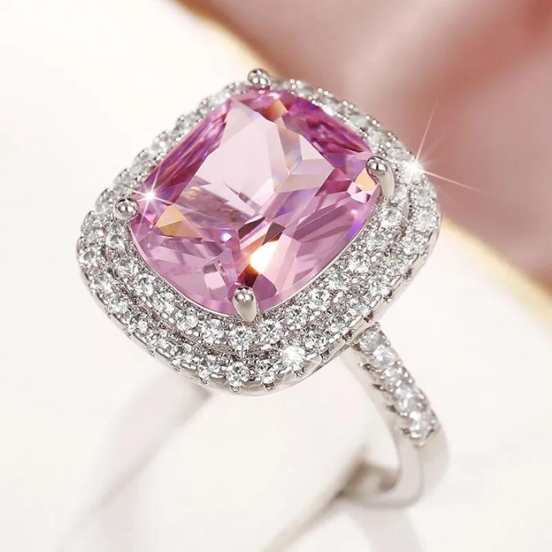 Miniatura 3 de Anillo circonia  cuadrada rosa g con marco en plata