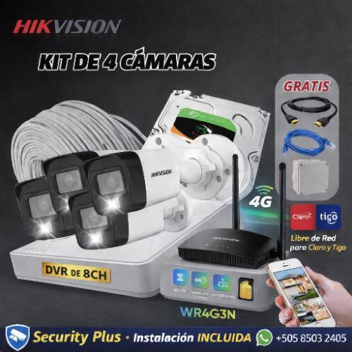 Quit 4 camaras con DVR de 8 canales + Router 4g libre de red