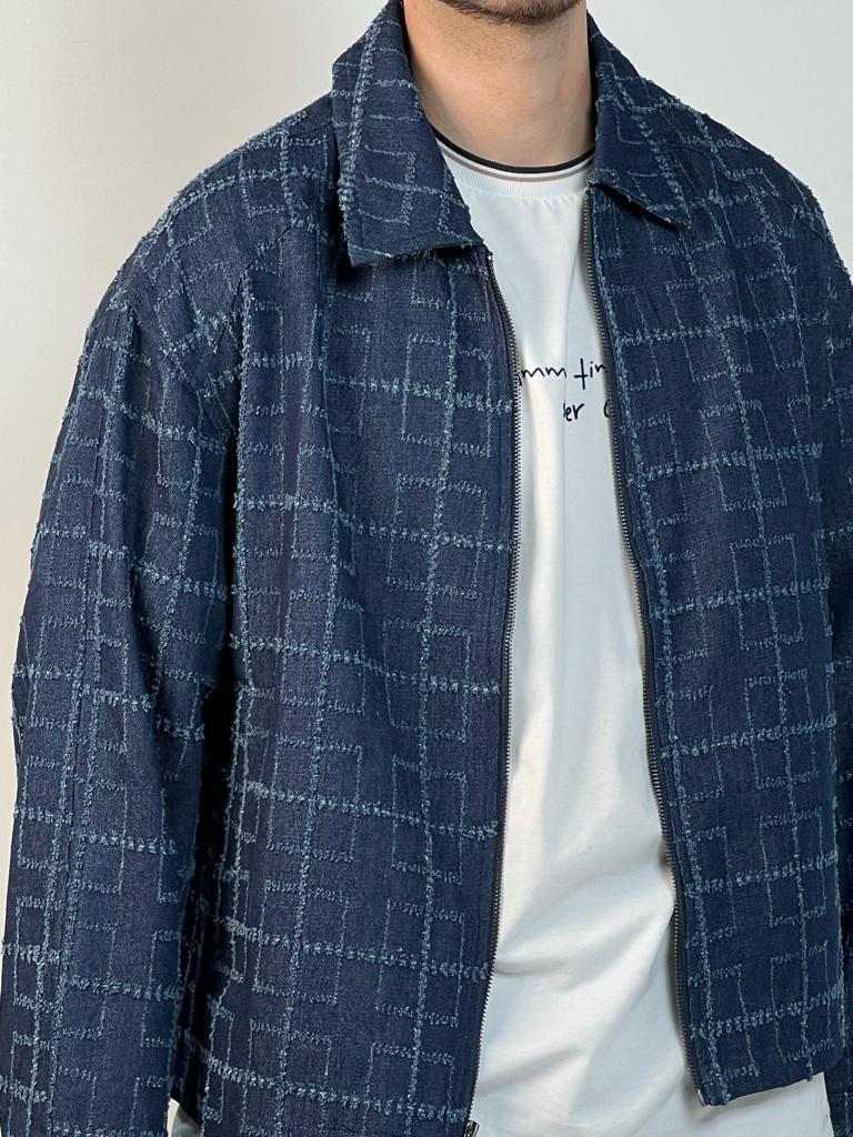 Miniatura 2 de Cropped Window Pane Fray Denim Work Jacket
