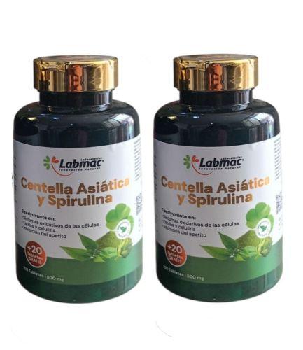 Centella Asiática y Spirulina de Laboratorios Labmac por 2 Frascos de 120 Tabletas Cada Uno.