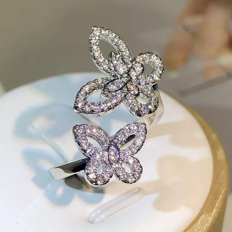 Miniatura 2 de Anillo abierto mariposas en micro circonias en plata
