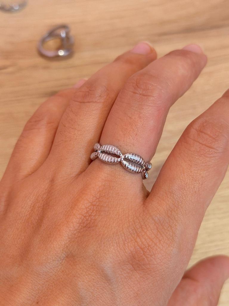 Anillo conchitas plata acero inoxidable