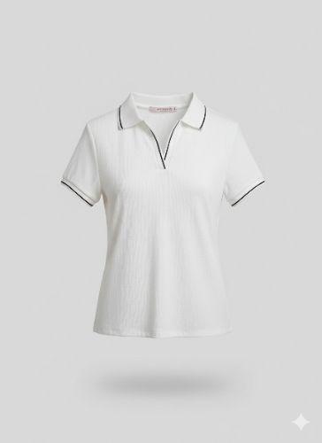 Blusa CKLASS blanca con cuello y mangas detalle negros