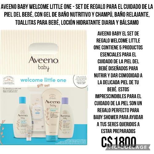 Aveeno Baby Welcome Little One - Set de regalo para el cuidado de la piel del bebé, con gel de baño nutritivo y champú, baño relajante, toallitas para bebé, loción hidratante diaria y bálsamo para