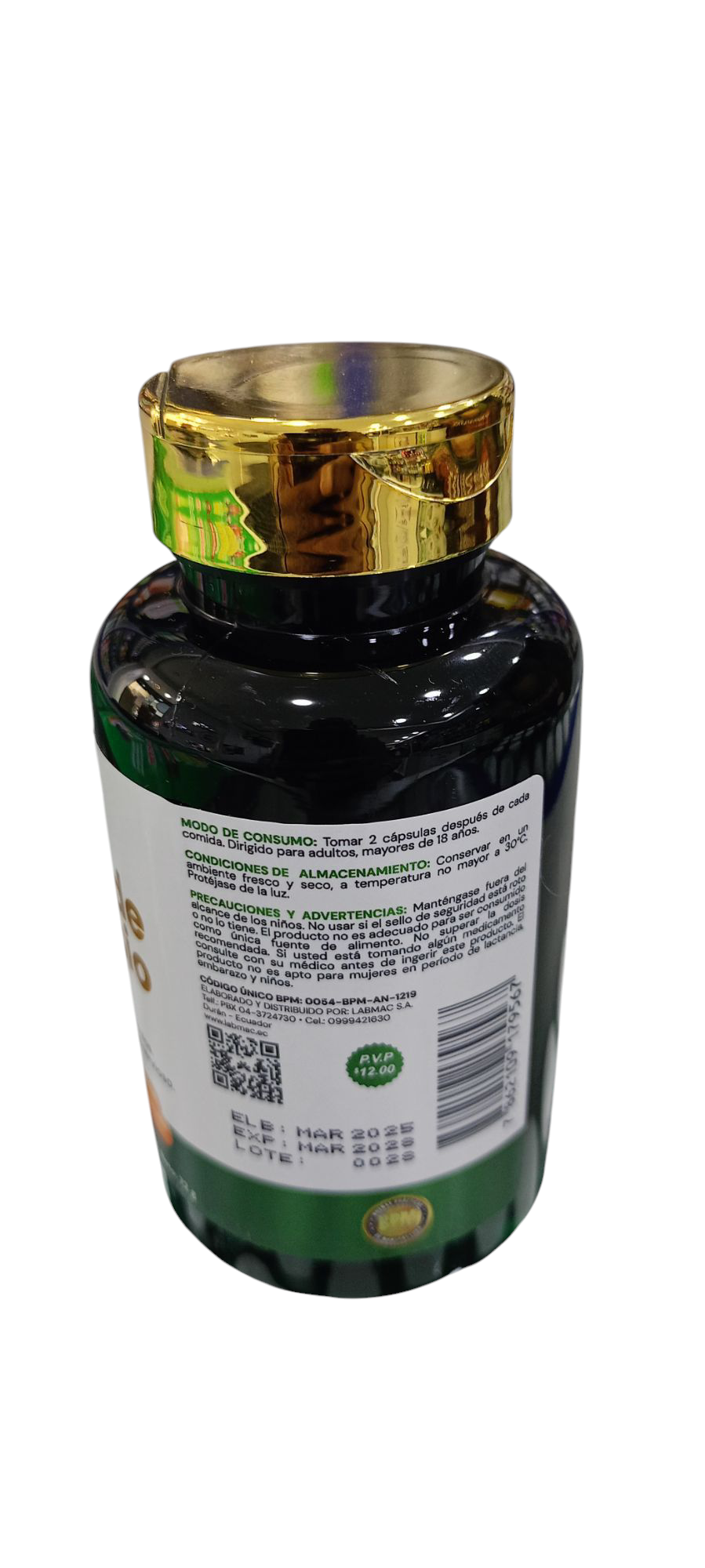 Miniatura 3 de Citrato de Magnesio de Laboratorios Labmac por 2 Frascos de 120 Cápsulas de 600mg. Cada Uno.