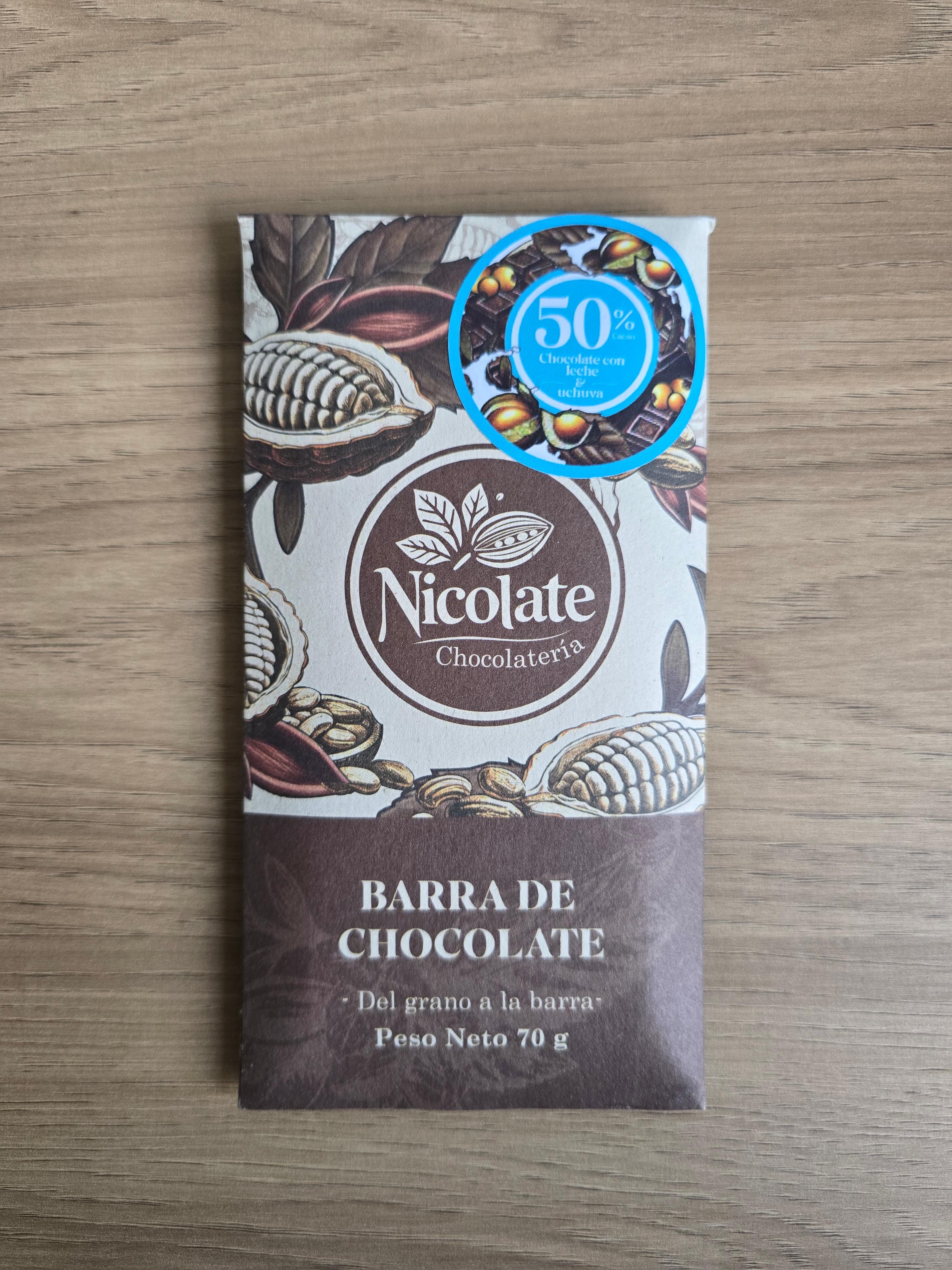 Barra de chocolate con leche al 50% y uchuva