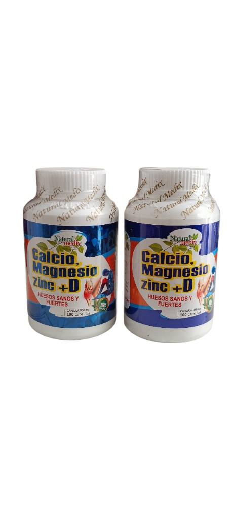 Calcio, Magnesio Zinc + D Por 2 Frascos de 100 Cápsulas Cada Uno.