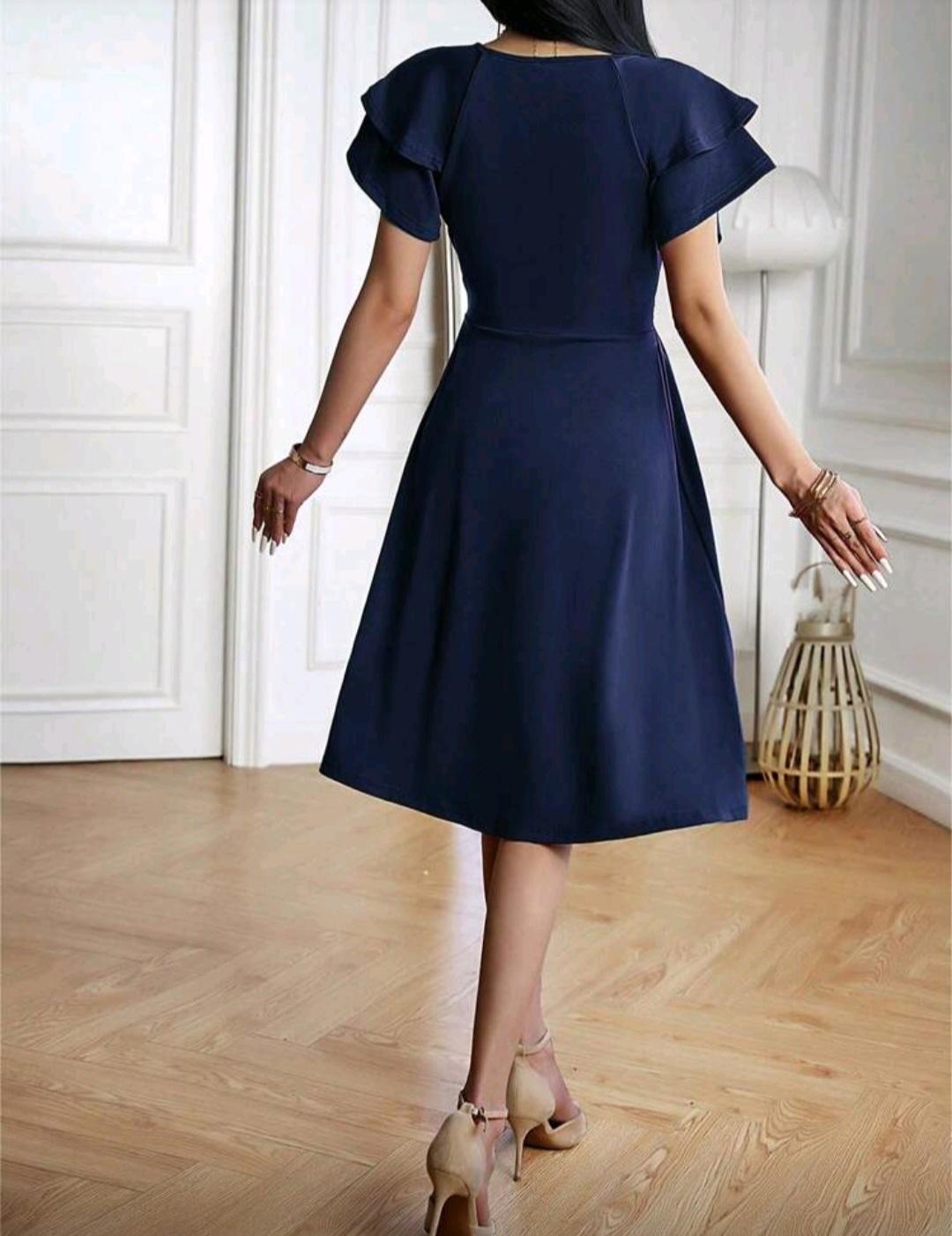 Miniatura 2 de Vestido azul marino cuello cruzado en V