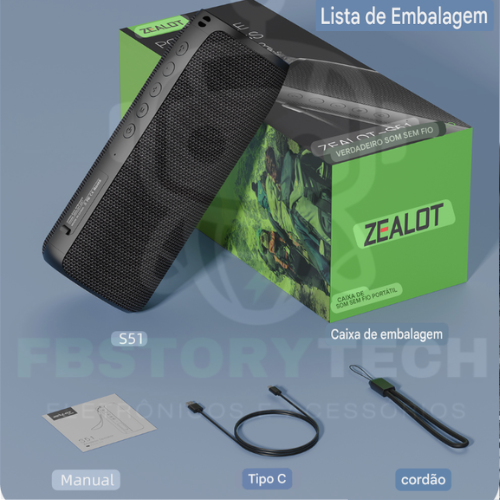 Miniatura 3 de Caixa de Som Bluetooth ZEALOT S51 [A PROVA DÁGUA]🔊🎶
