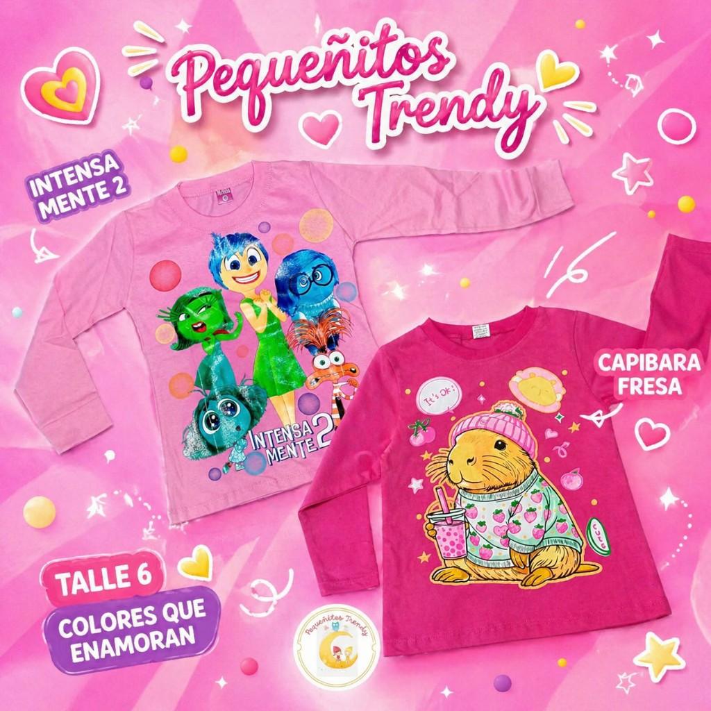 Remeras mangas largas, estampadas, de algodón!